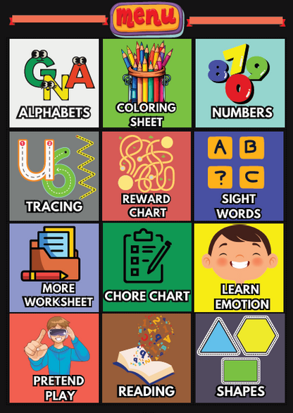 Early Skills Mega Workbook for Kids with clickable menu -PlayfulPages